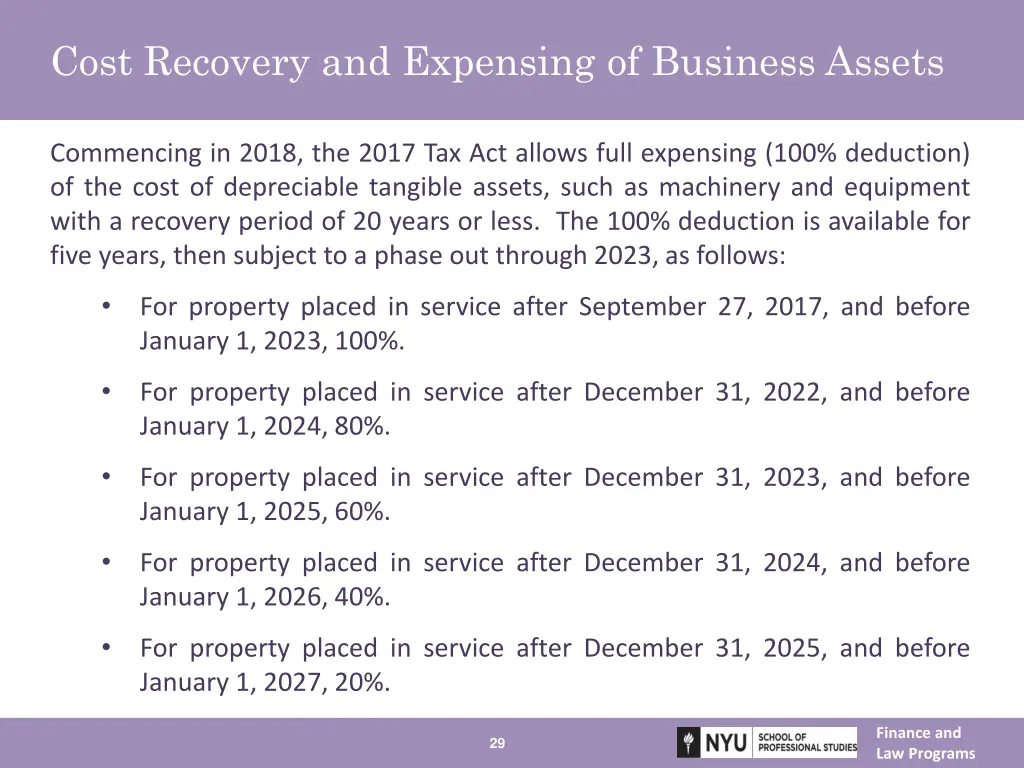 cost recovery and expensing of business assets