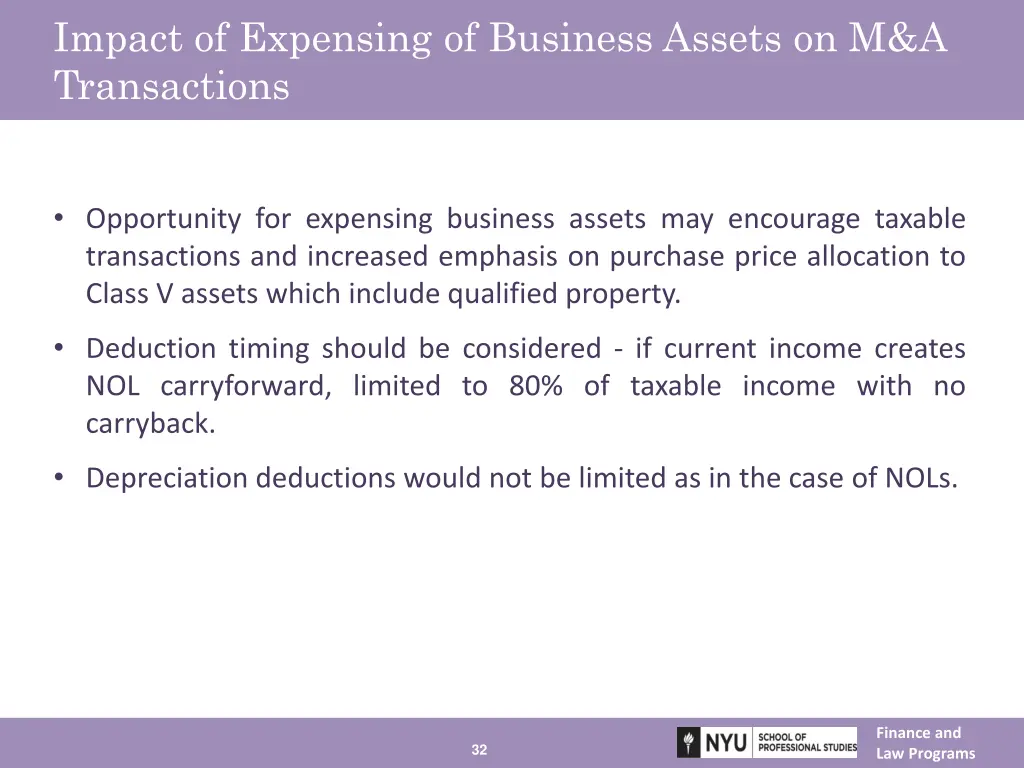 impact of expensing of business assets