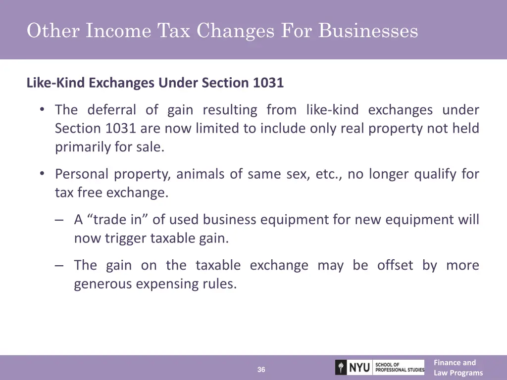 other income tax changes for businesses