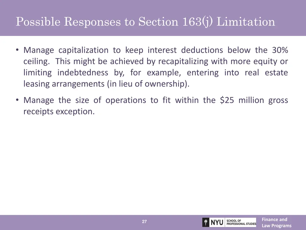 possible responses to section 163 j limitation