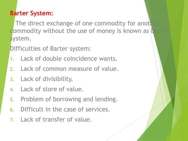 barter system the direct exchange