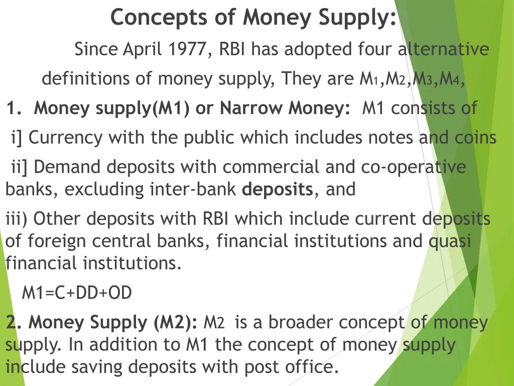 concepts of money supply since april 1977