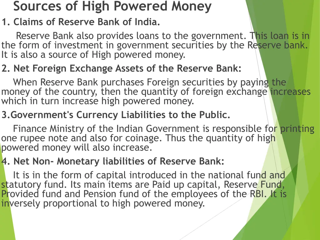 sources of high powered money 1 claims of reserve