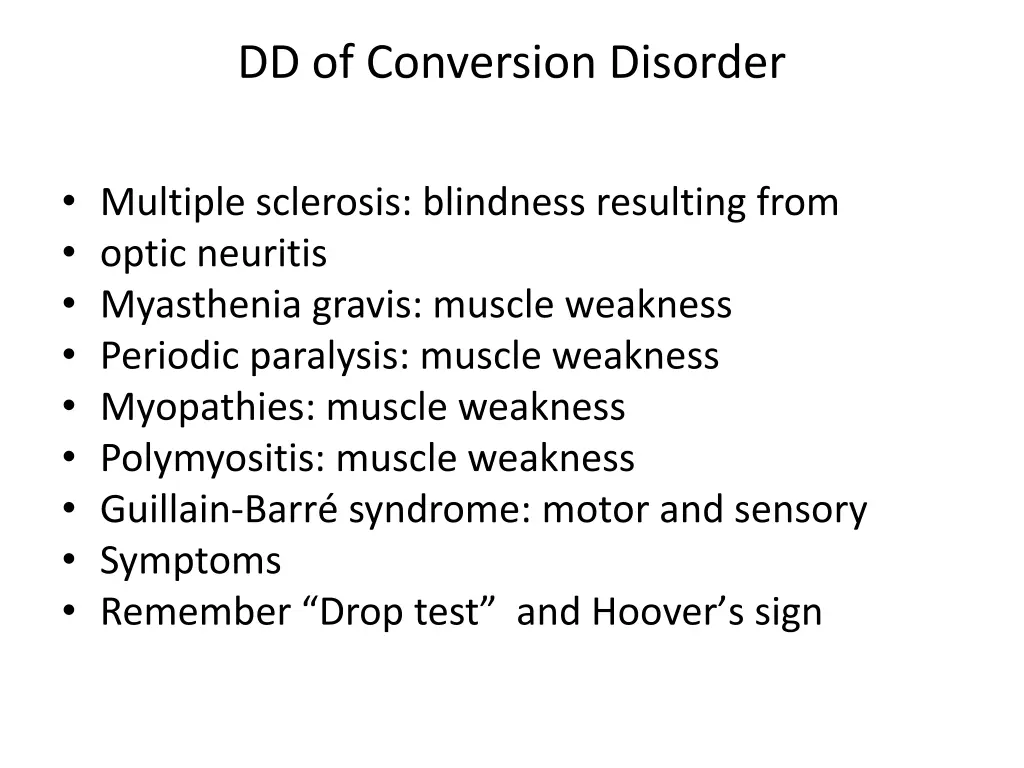 dd of conversion disorder