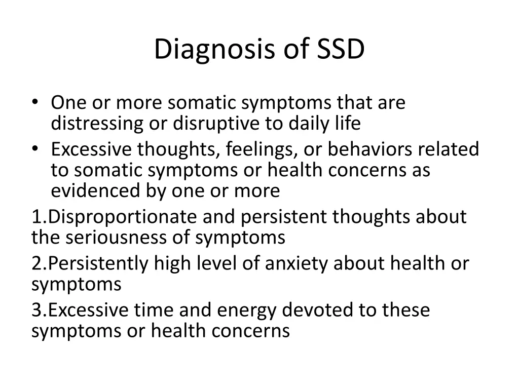 diagnosis of ssd