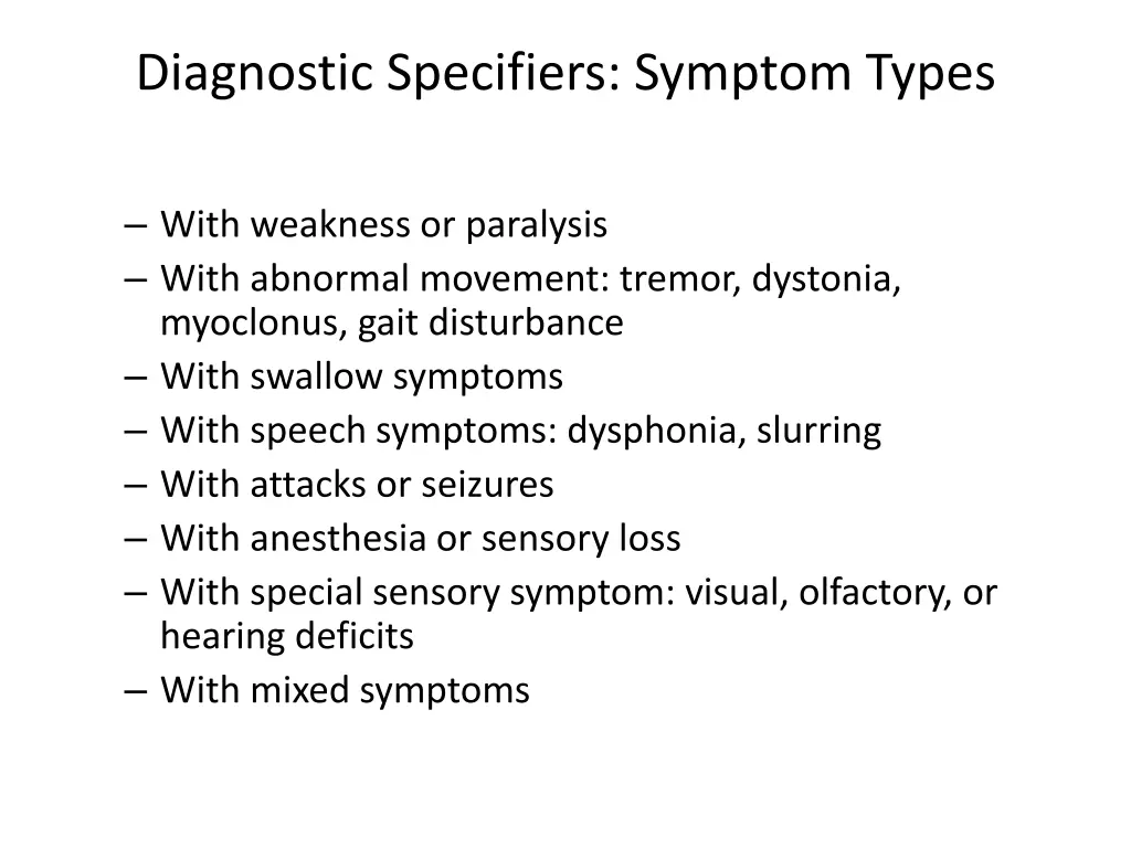 diagnostic specifiers symptom types