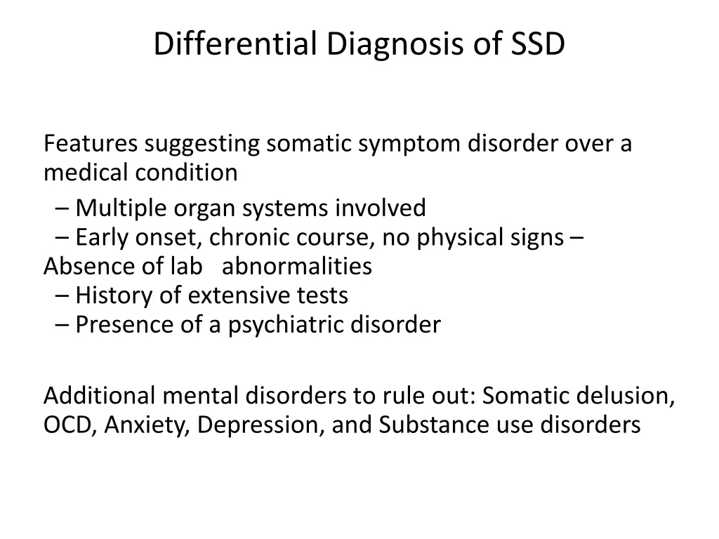 differential diagnosis of ssd