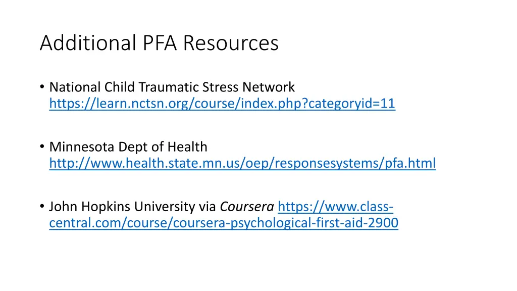 additional pfa resources