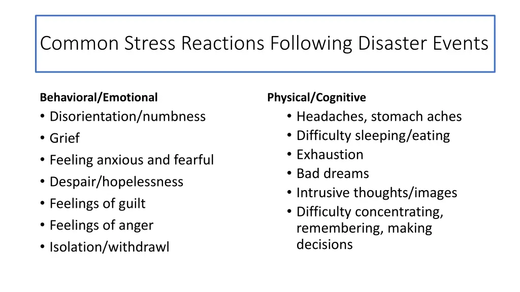 common stress reactions following disaster events