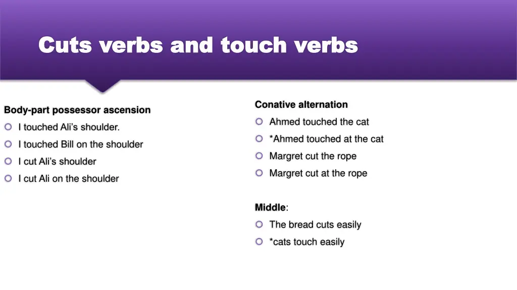 cuts verbs and touch verbs cuts verbs and touch