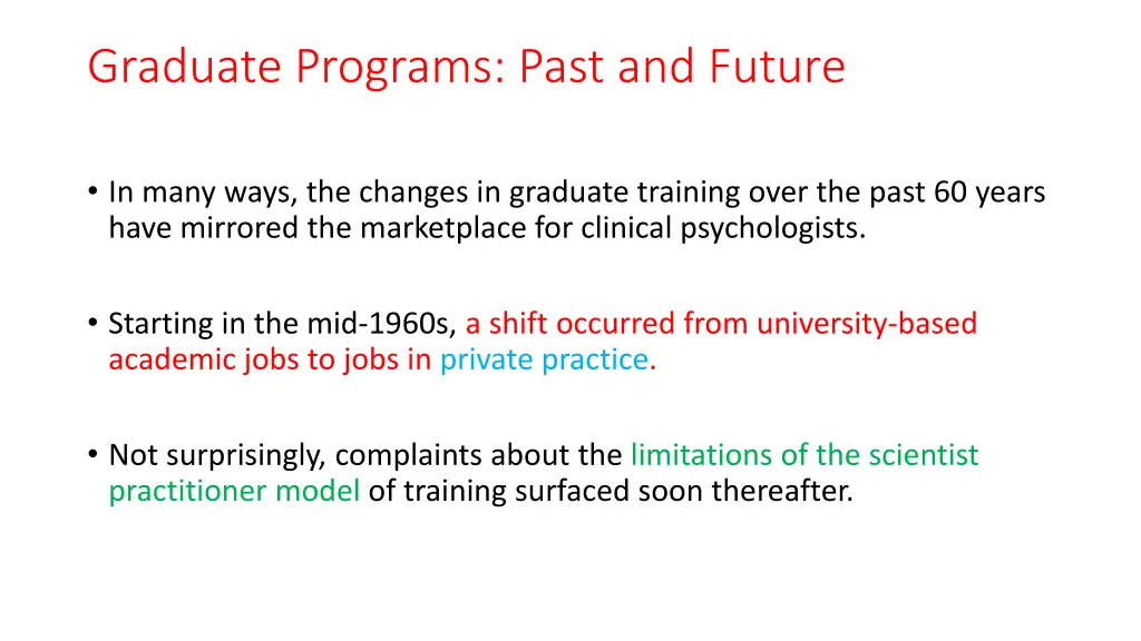 graduate programs past and future