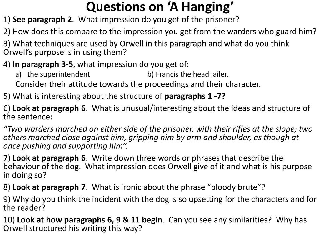 questions on a hanging