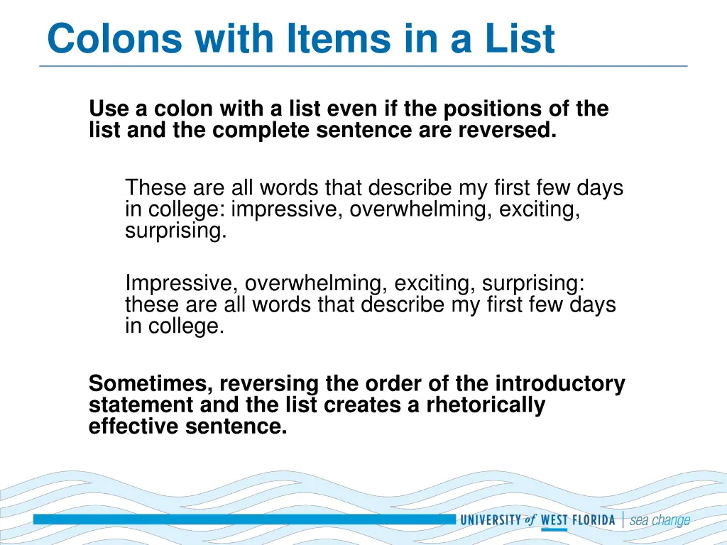 colons with items in a list 1