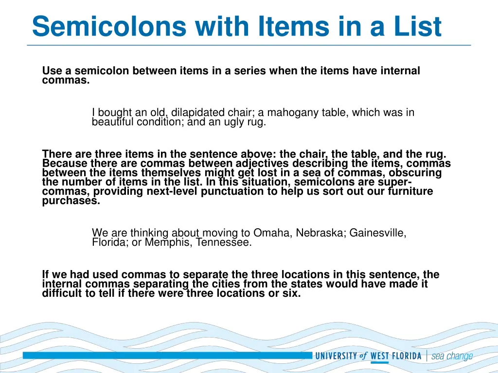 semicolons with items in a list