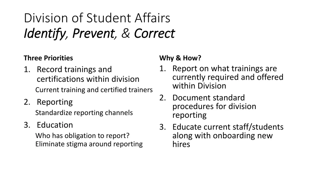 division of student affairs identify identify