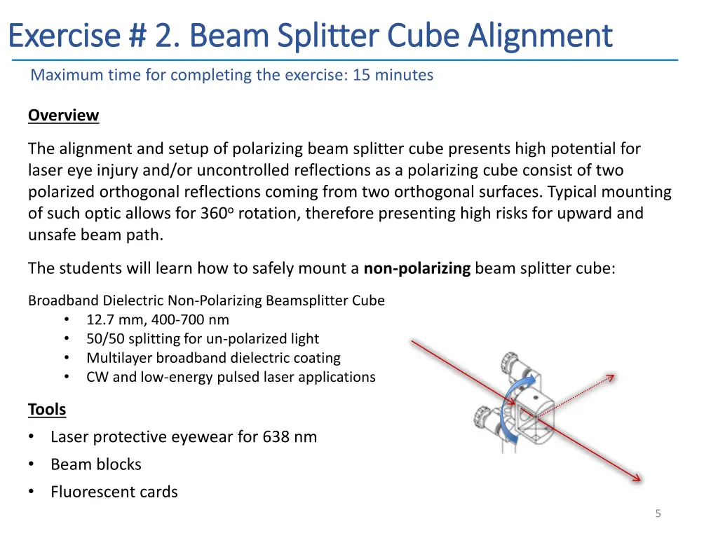 exercise 2 beam splitter cube alignment exercise