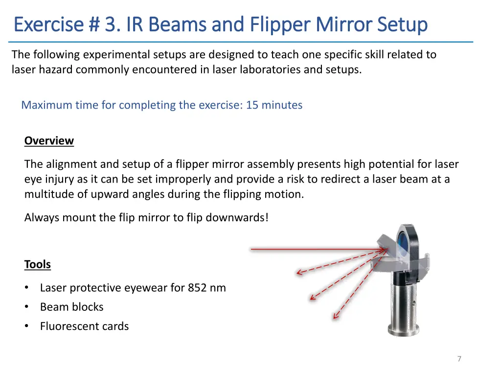 exercise 3 ir beams and flipper mirror setup