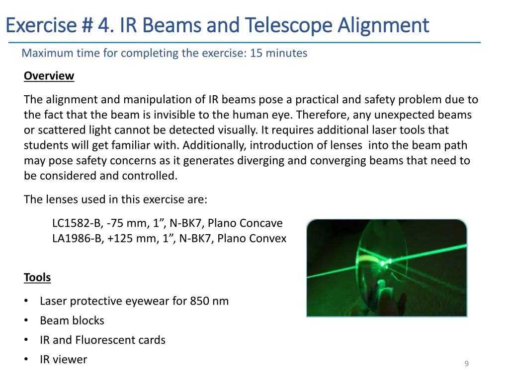 exercise 4 ir beams and telescope alignment