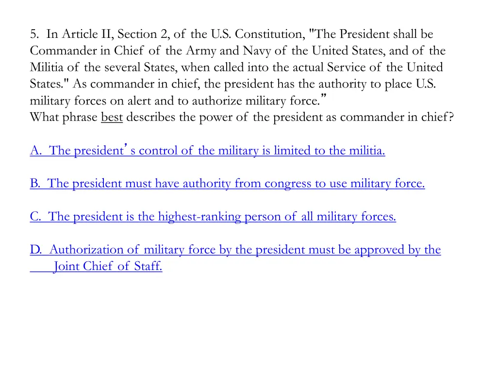 5 in article ii section 2 of the u s constitution