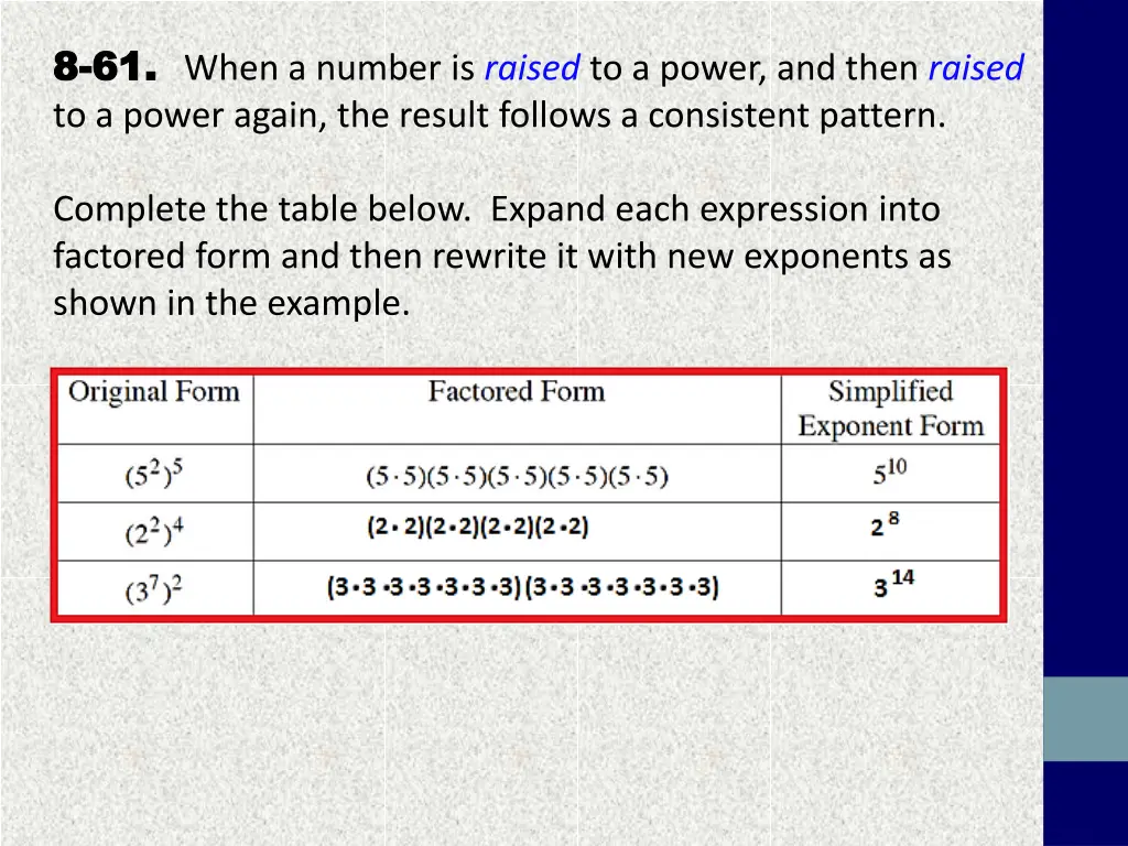 8 8 61 61 when a number is raised to a power