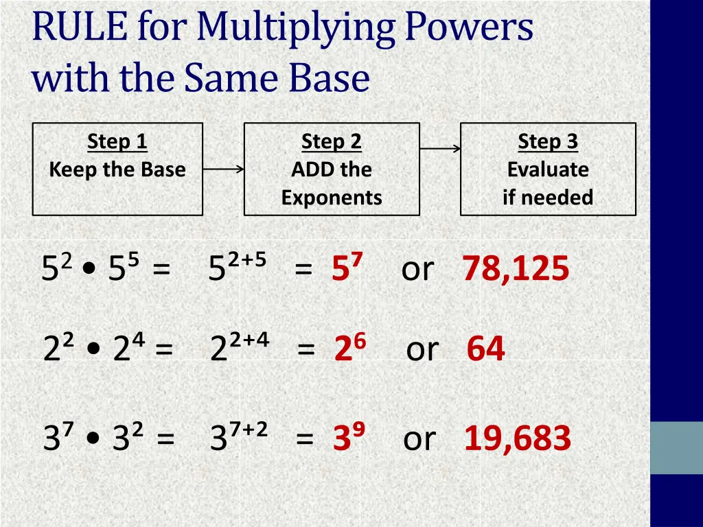 rule for multiplying powers with the same base