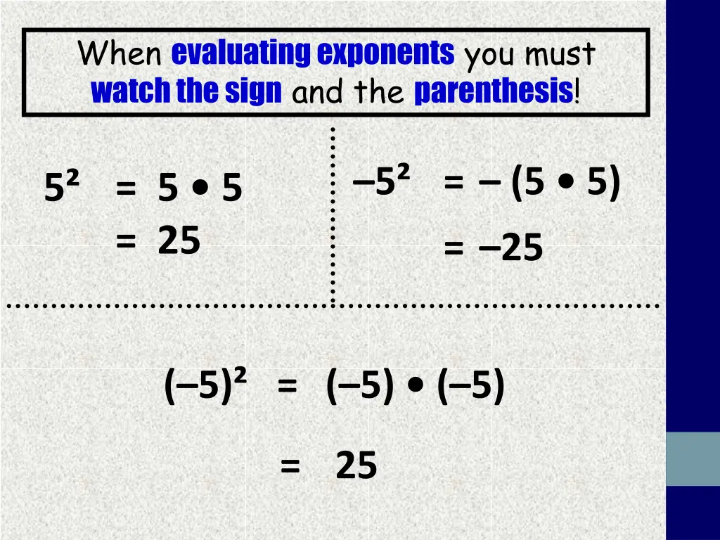 when evaluating exponents you must watch the sign