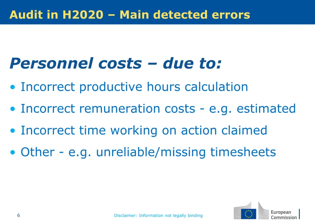 audit in h2020 main detected errors