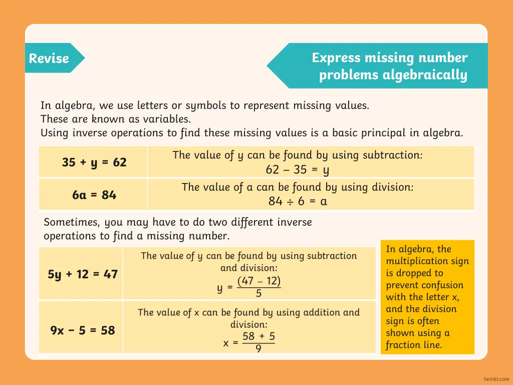 express missing number problems algebraically