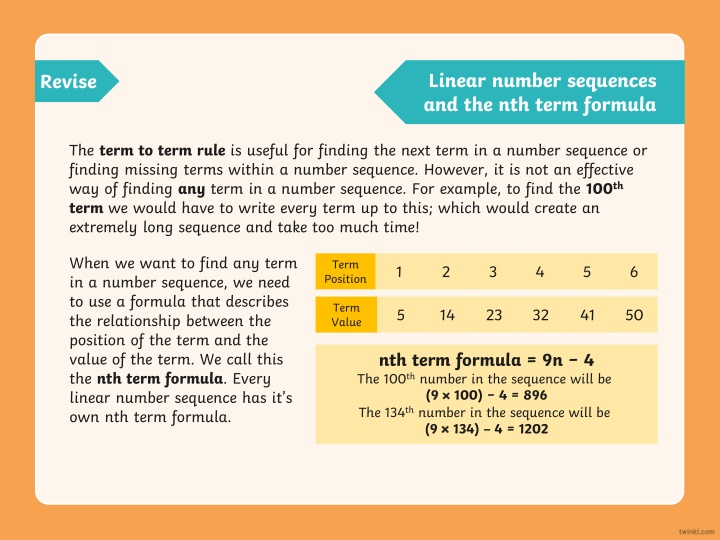 linear number sequences and the nth term formula