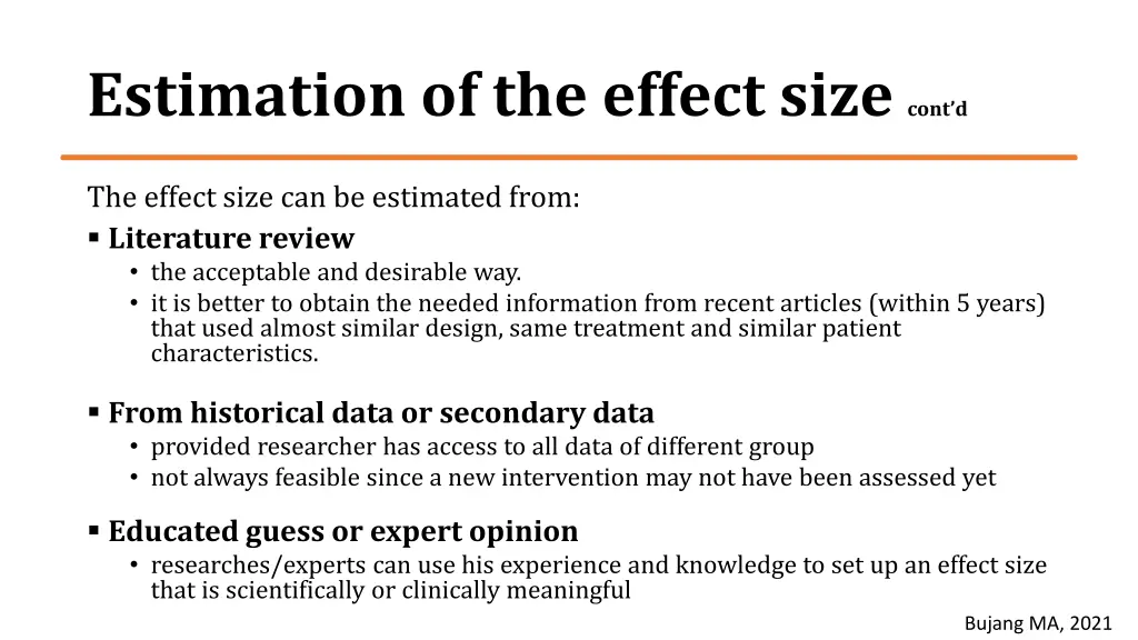 estimation of the effect size cont d