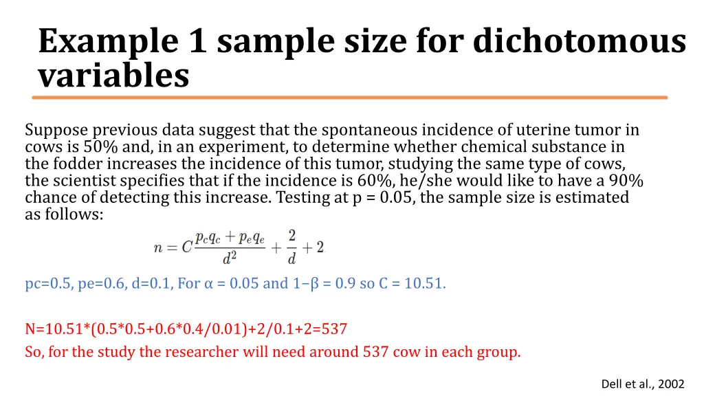 example 1 sample size for dichotomous variables