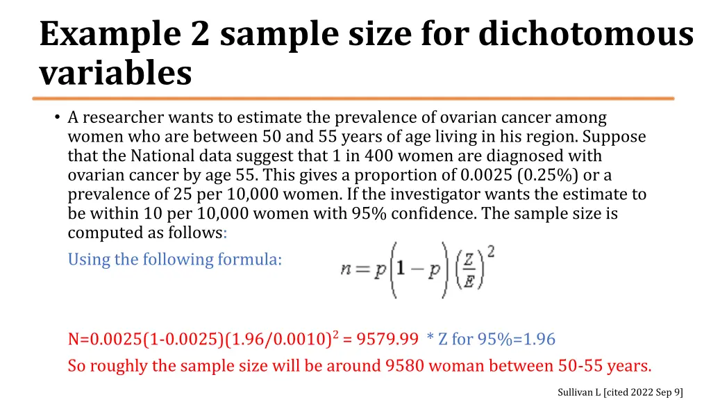 example 2 sample size for dichotomous variables