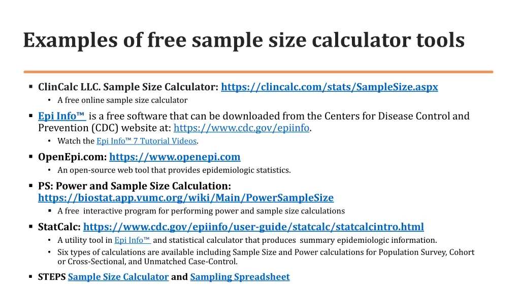 examples of free sample size calculator tools