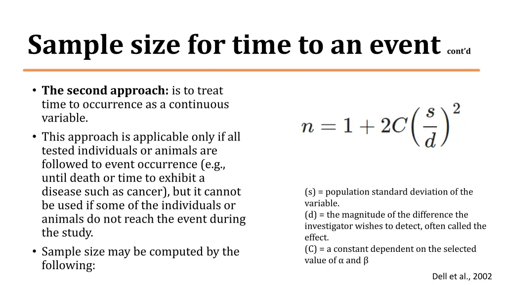 sample size for time to an event cont d