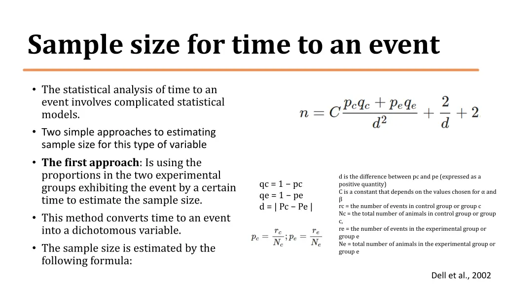 sample size for time to an event