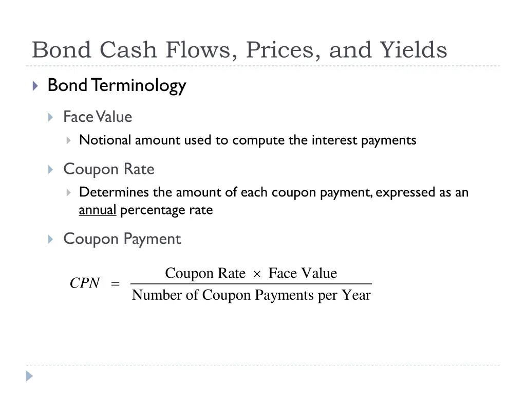 bond cash flows prices and yields