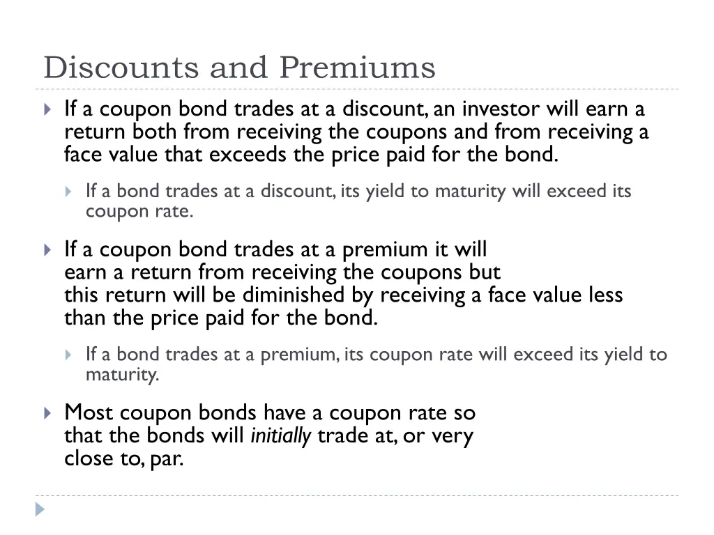 discounts and premiums if a coupon bond trades