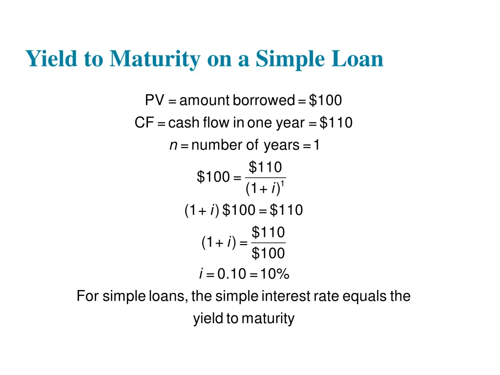 yield to maturity on a simple loan