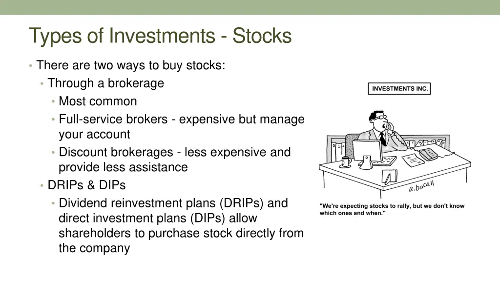 types of investments stocks 10