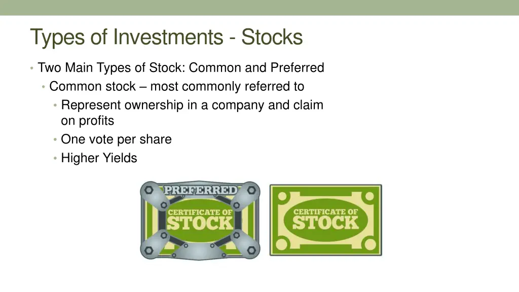 types of investments stocks 4