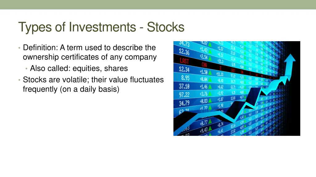 types of investments stocks