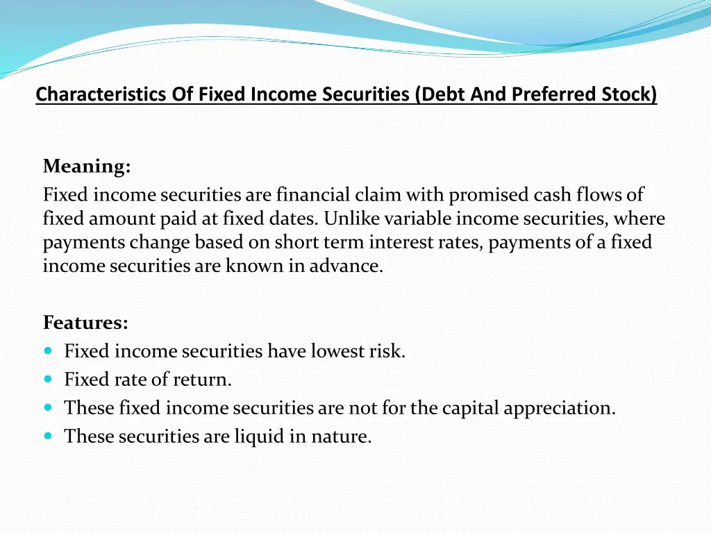 characteristics of fixed income securities debt