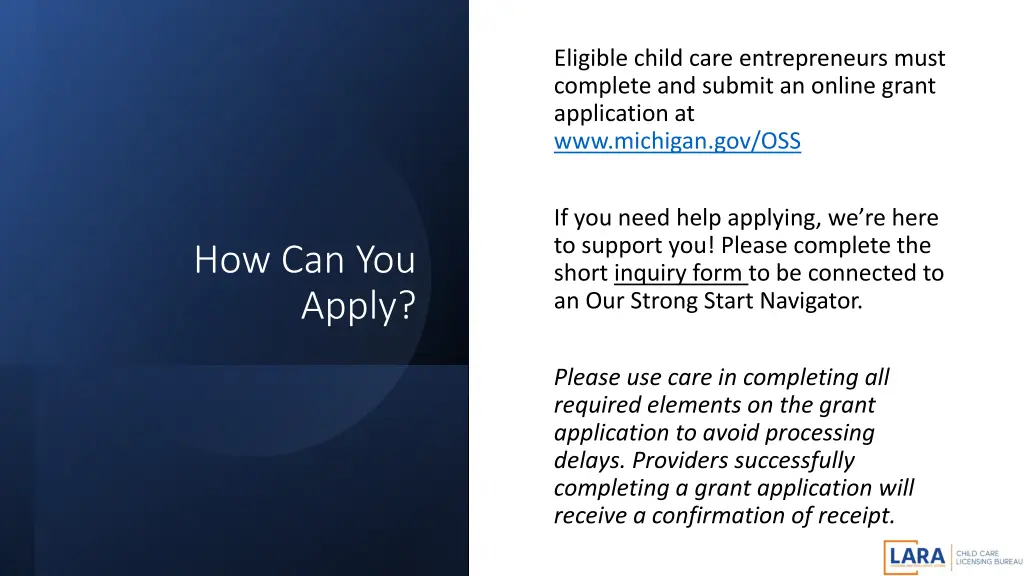 eligible child care entrepreneurs must complete