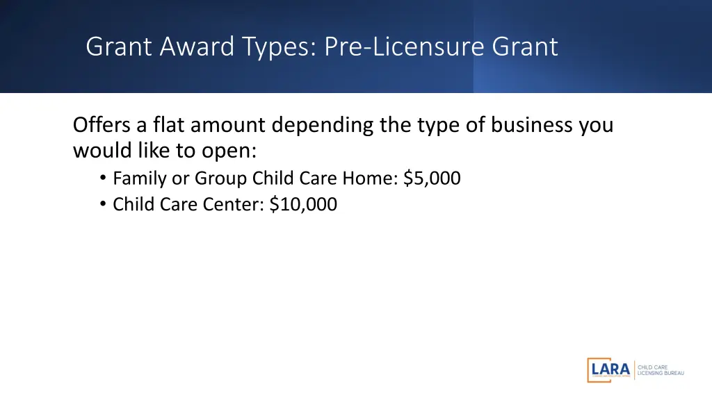 grant award types pre licensure grant