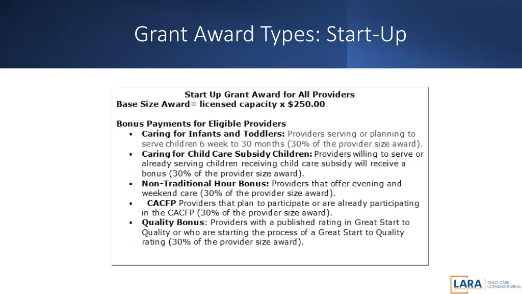 grant award types start up