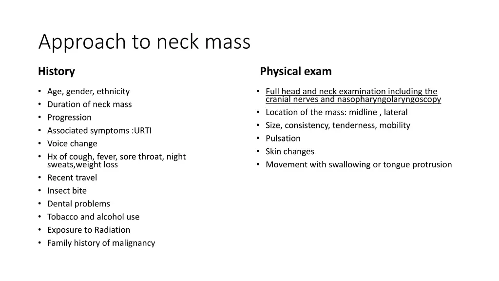 approach to neck mass