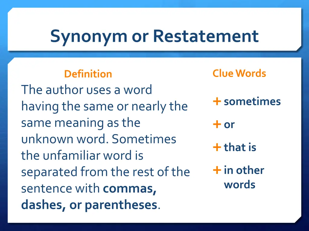 synonym or restatement