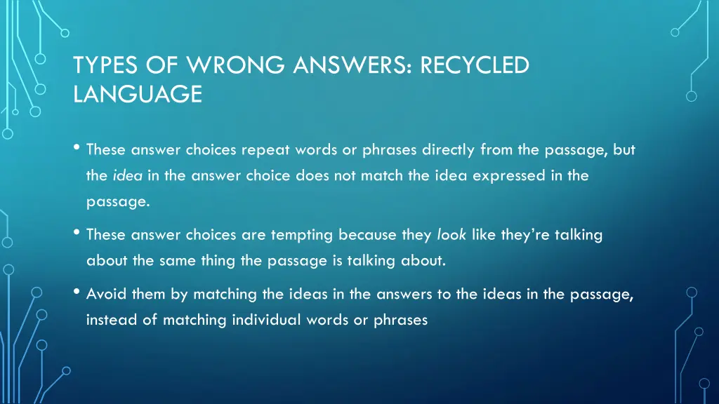 types of wrong answers recycled language