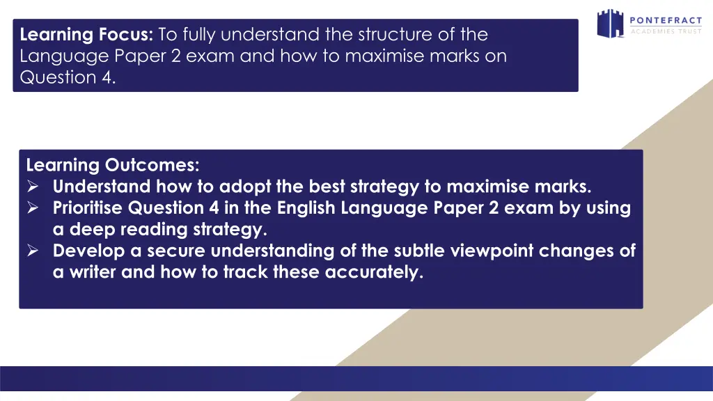 learning focus to fully understand the structure