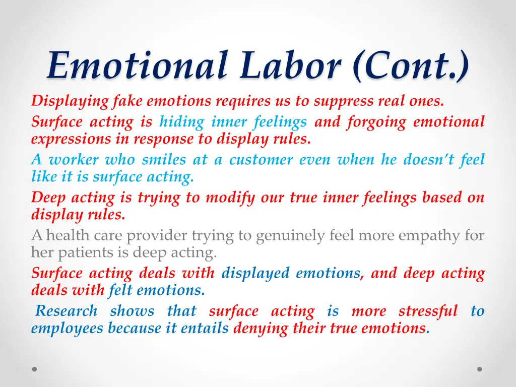 emotional labor cont displaying fake emotions